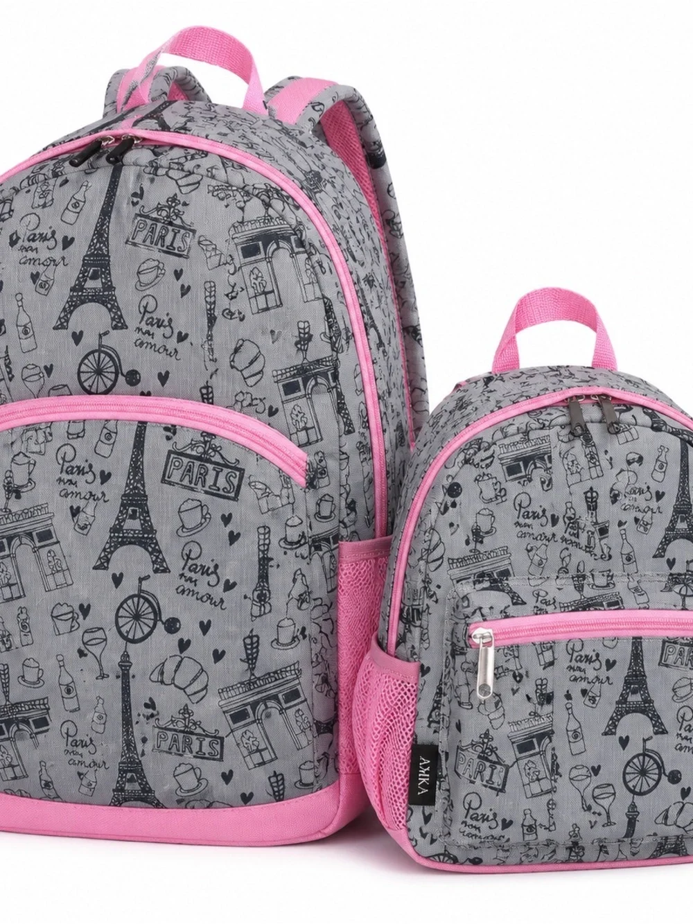 Paris Eiffel Tower Mommy & Me Backpack Set Canvas Travel Bags NWT Set of 2